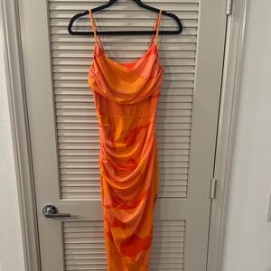 JLUXLABEL Vibrant Orange Midi Dress